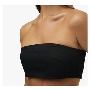WeWoreWhat Smocked Black Bandeau Top Zip Hook Eye Back Closure Sz XS NWT